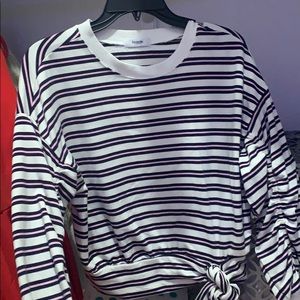 long sleeve striped tee with tie